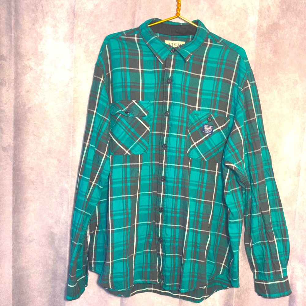 Polo Ralph Lauren Denim & Supply Flannel Shirt Mens XXL Green Plaid Grunge